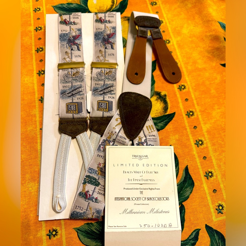 TRAFALGAR LIMITED EDITION MILLENNIUM MILESTONES BRACES SILK & LEATHER IN BOX NIB